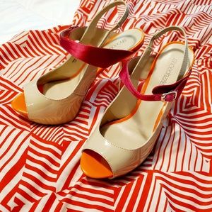Nude, Orange & Pink High Heel Sandal with Strap